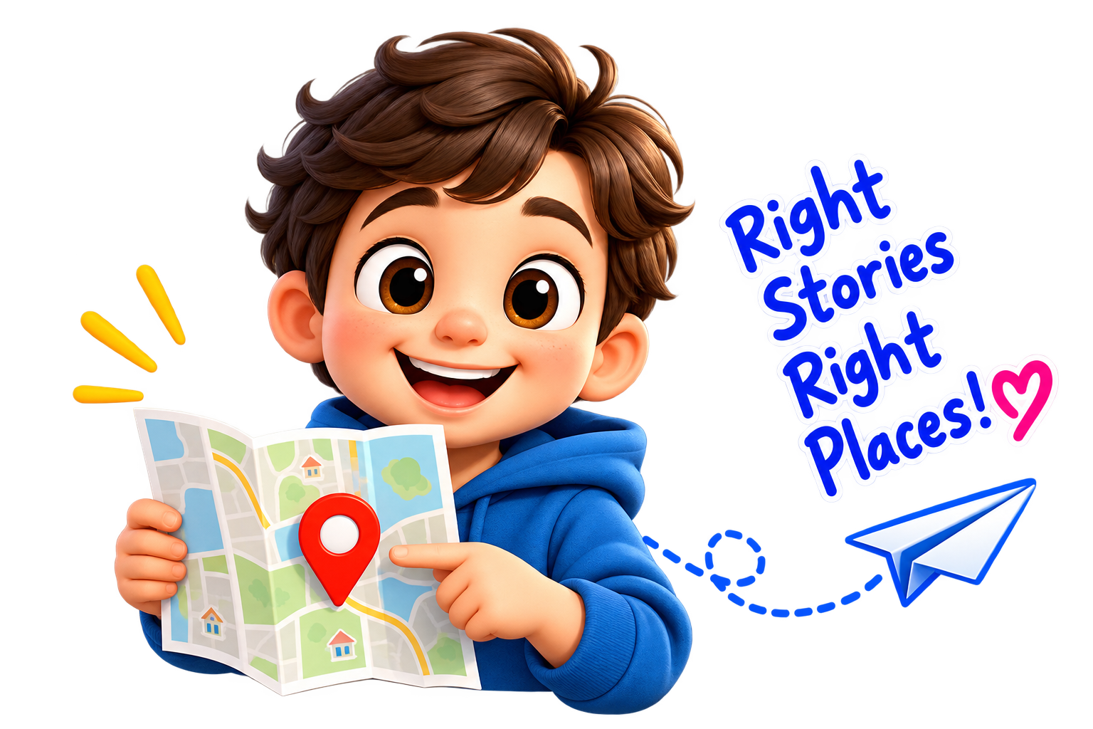 A child pointing to a place on a map